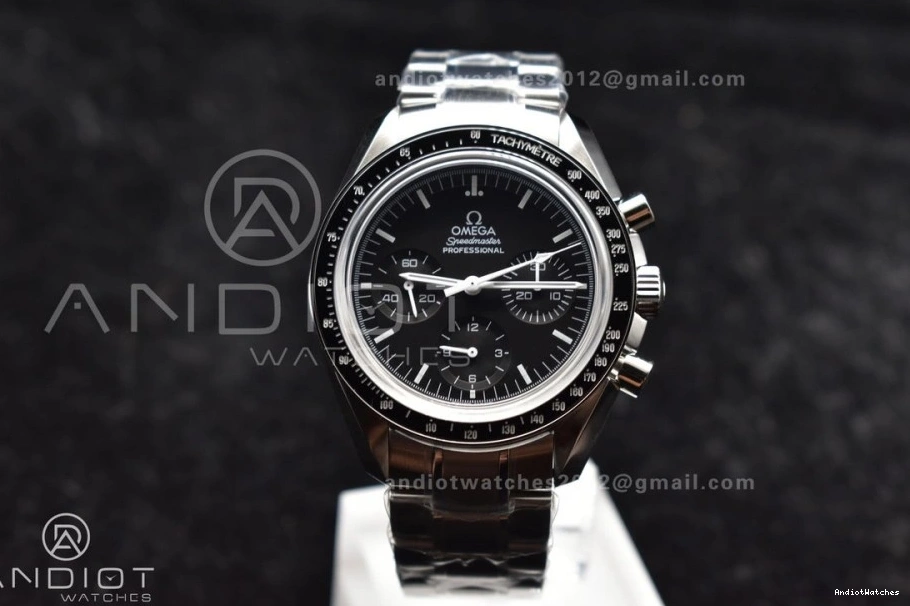 Back MoonWatch Manual SS Winding 1121 Speedmaster Effortless SS OMF Chrono Transparent Movement Black Sapphire Bracelet on Crystal Dial with 1224